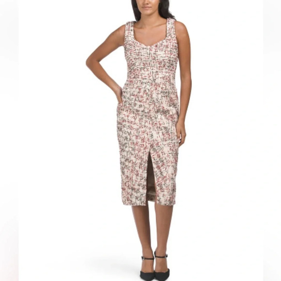 En Saison Dresses & Skirts - NWT En Saison Everleigh Midi Tweed Dress Beige Burgundy Size S